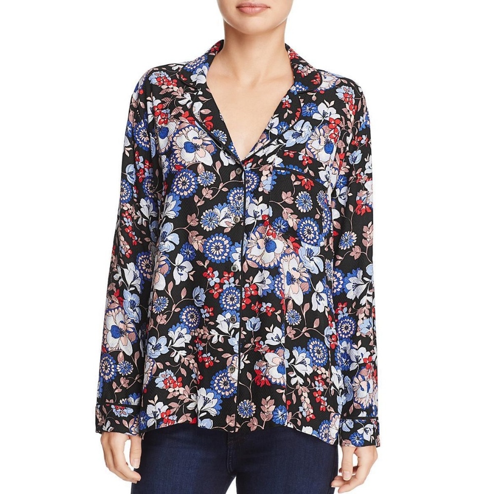 Beltaine Women's Top S Jacquard Floral Print Button Front Blouse Shirt